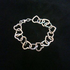 8" Sterling Silver 925 Interlocking Floating Open Heart Link Bracelet
